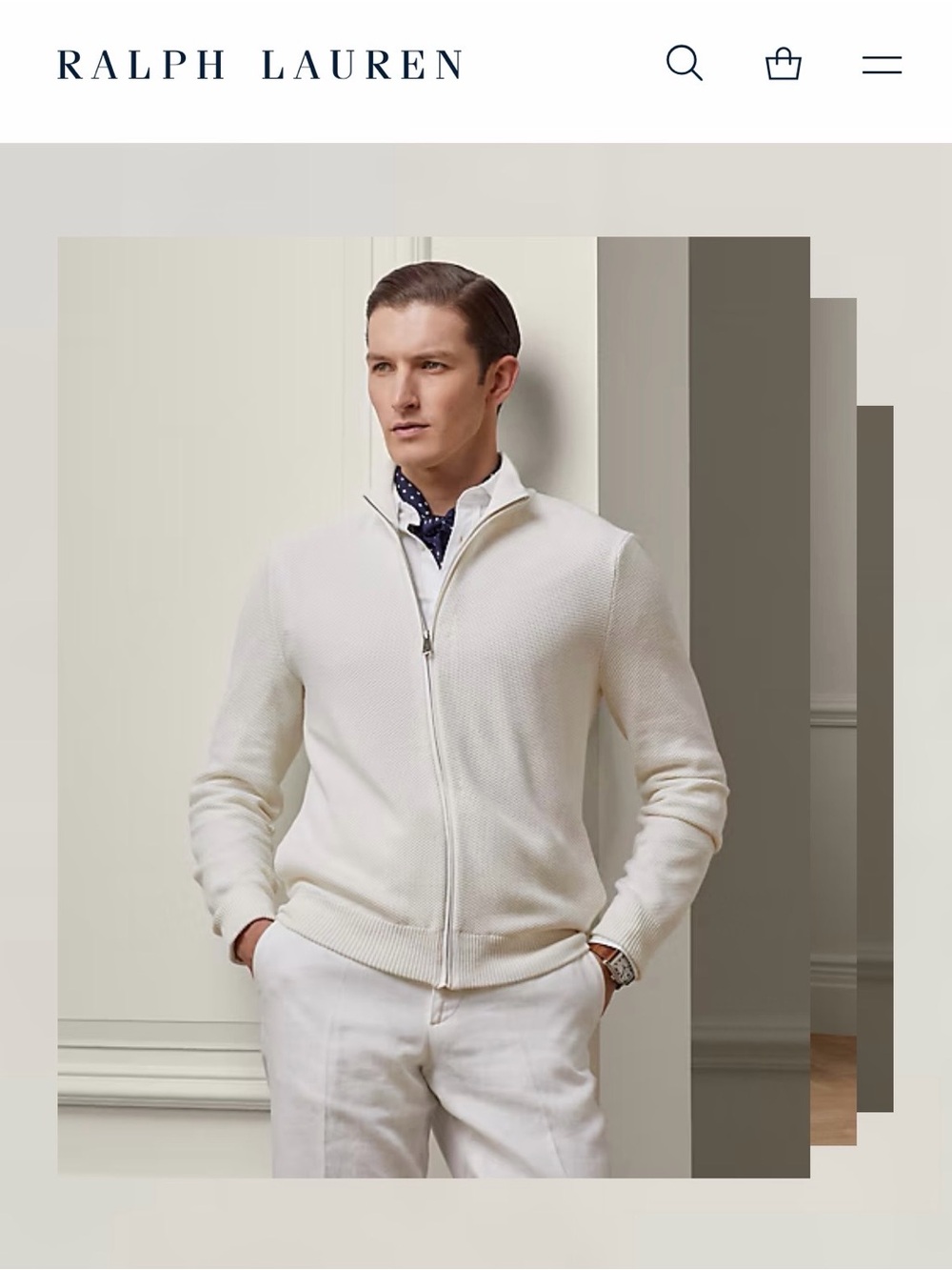 NWT Ralph Lauren Men’s Cream Zip-Up Knit Cardigan